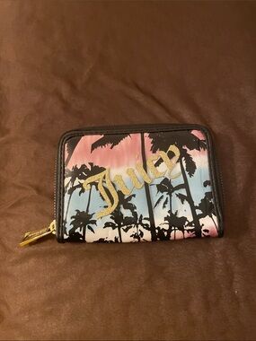Juicy Couture Pink & Blue Gradient Palm Tree Zip Wallet